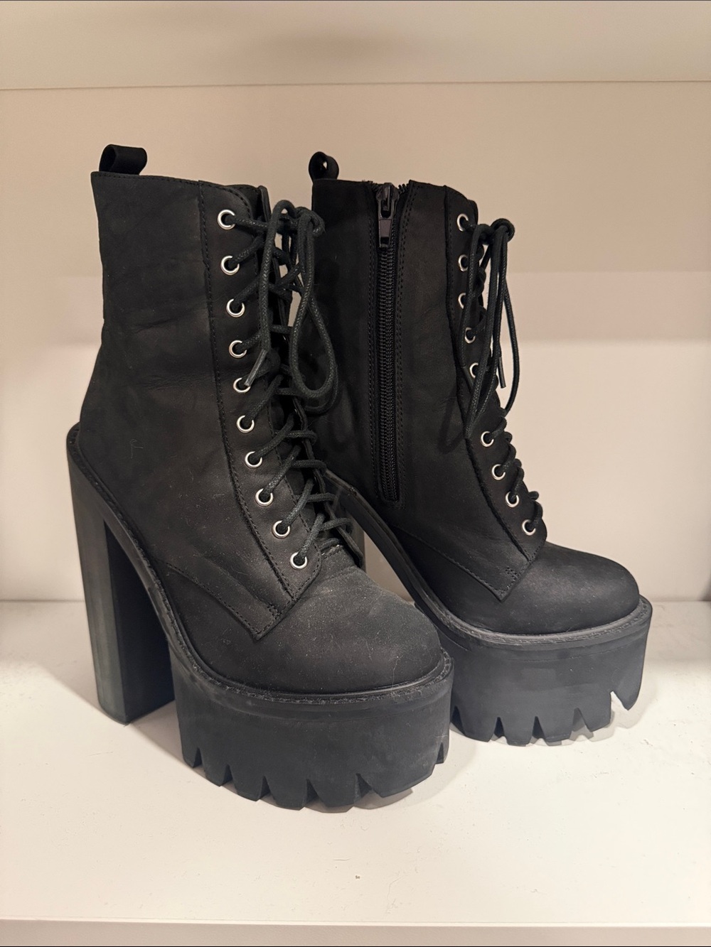 Jeffrey Campbell Black Chunky Platform Lace-Up Ankle Boots